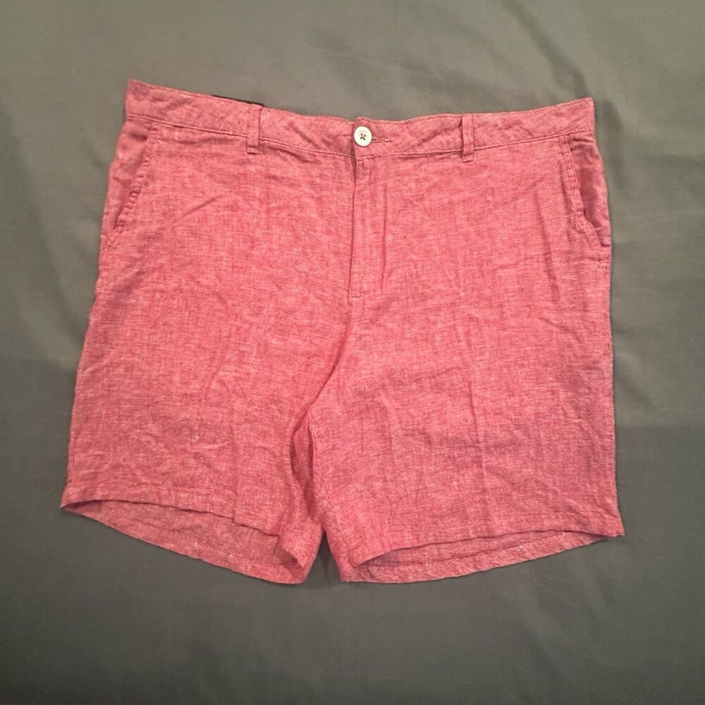 Saks 5th Ave Linen Shorts Mens 38 Chino Relaxed Vibrant Red Flat Front